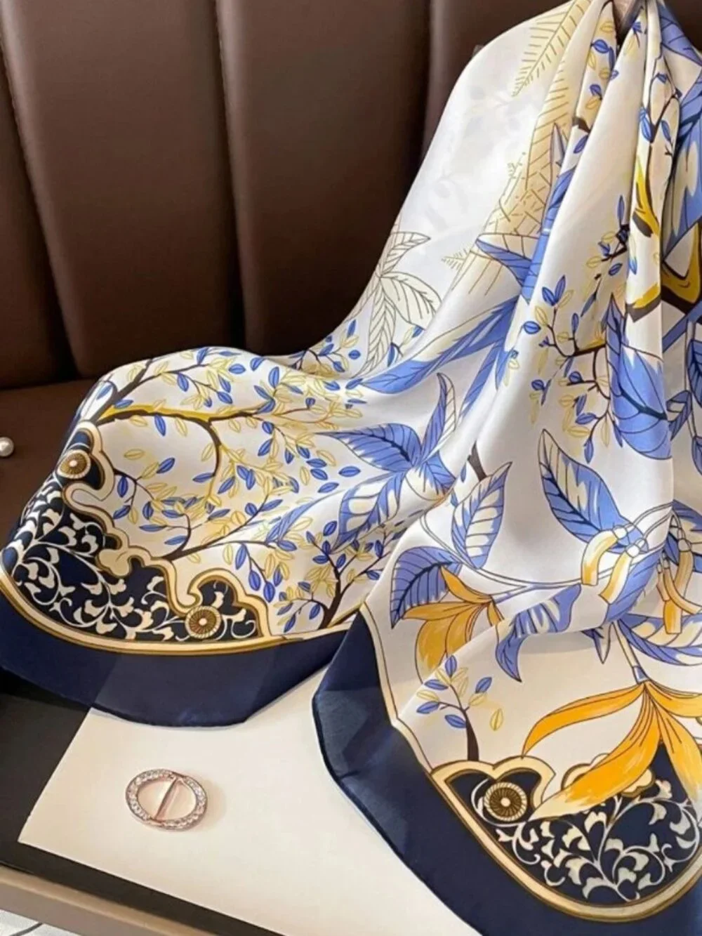 ✨Elegant Nautical Silky Square Scarf Bandana Luxury Scarf Blue Beige Luxury New✨